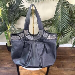 DASA Black leather hobo bag Y2K Hammered metal slouch Large